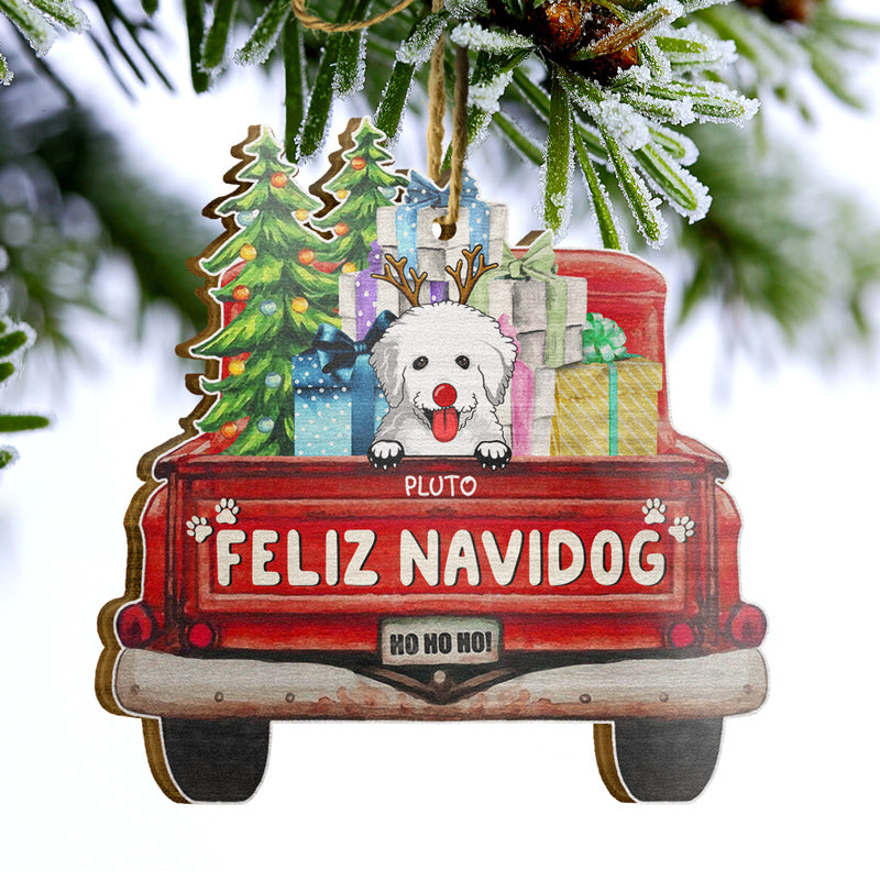 Feliz Navidog - Christmas Gift - Dog Lover Gift - Personalized Custom Shaped Wooden Ornament