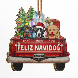 Feliz Navidog - Christmas Gift - Dog Lover Gift - Personalized Custom Shaped Wooden Ornament