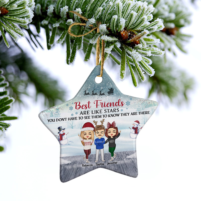 Sisters And Brothers, Best Friends Are Like Stars - Christmas Gift - Personalized Custom Star Ceramic Ornament