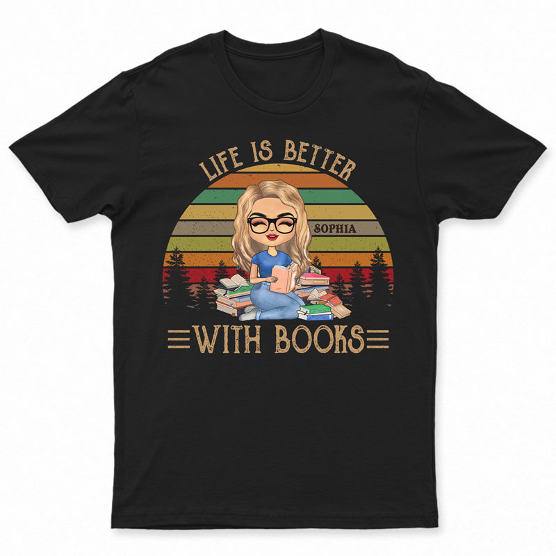 A Girl Who Loves Books Retro Sun Reading - Reading Gift - Personalized Custom T Shirt