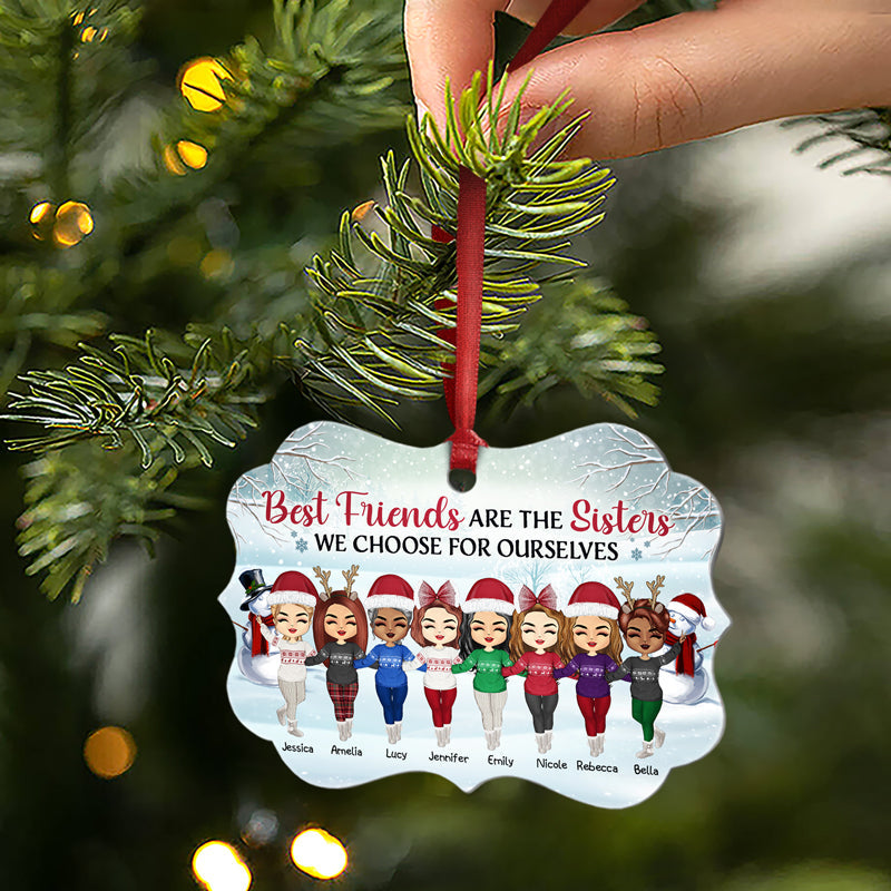 Sisters And Brothers Never Apart Maybe In Distance - Christmas Gift For BFF And Sibling - Personalized Custom Aluminum Ornament