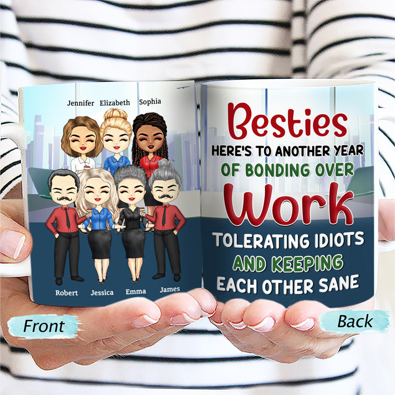 Besties Bonding Over Work Office Friends - BFF Bestie Gift - Personalized Custom White Edge-to-Edge Mug