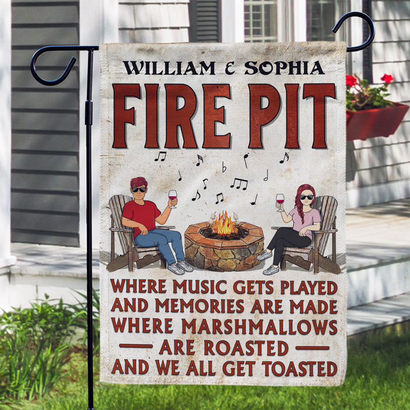 Fire Pit Where Music Gets Played Husband Wife Camping Couple - Personalized Custom Flag