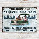 A Pontoon Captain And His Pontoon Queen Live Here - Couple Gift -  Personalized Custom Classic Metal Signs