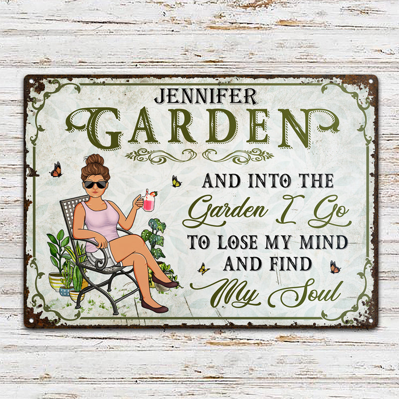 And Into The Garden I Go Gardening Girl - Garden Sign - Personalized Custom Classic Metal Signs