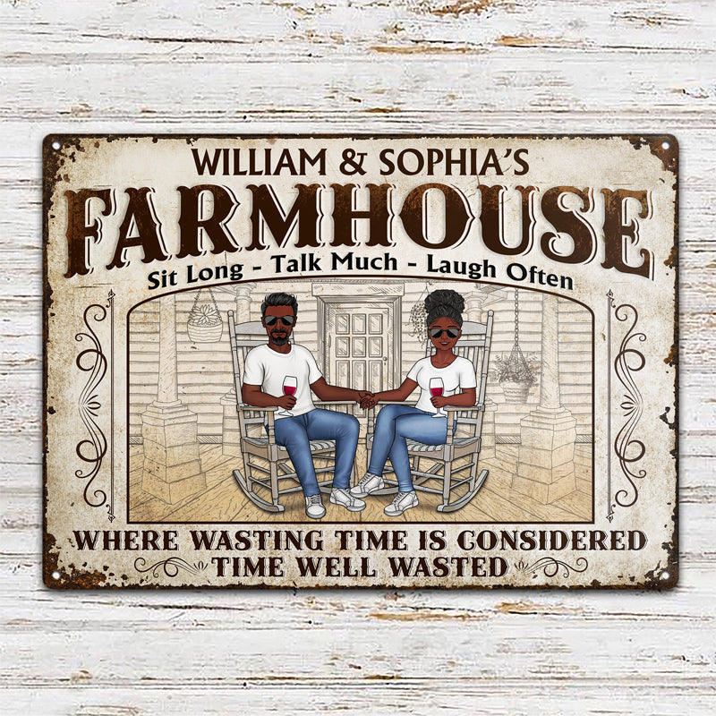 The Porch Where Wasting Time Is Considered Time Well Wasted - Gift For Couples - Personalized Custom Classic Metal Signs