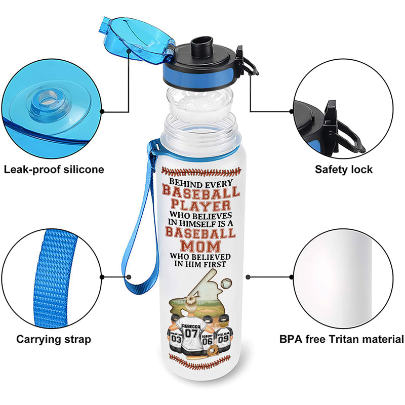 Baseball Mom Behind Every Baseball Player - Gift For Mother - Personalized Custom Water Tracker Bottle