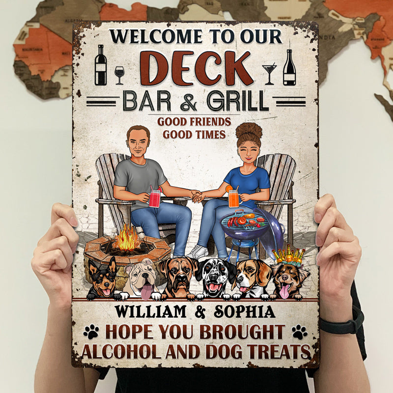 Grilling Backyard Family Couple Hope You Brought Alcohol And Dog Treats - Patio Signs - Personalized Custom Classic Metal Signs