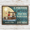 A Pontoon Captain And His Pontoon Queen Live Here Family - Couple Gift - Personalized Custom Classic Metal Signs