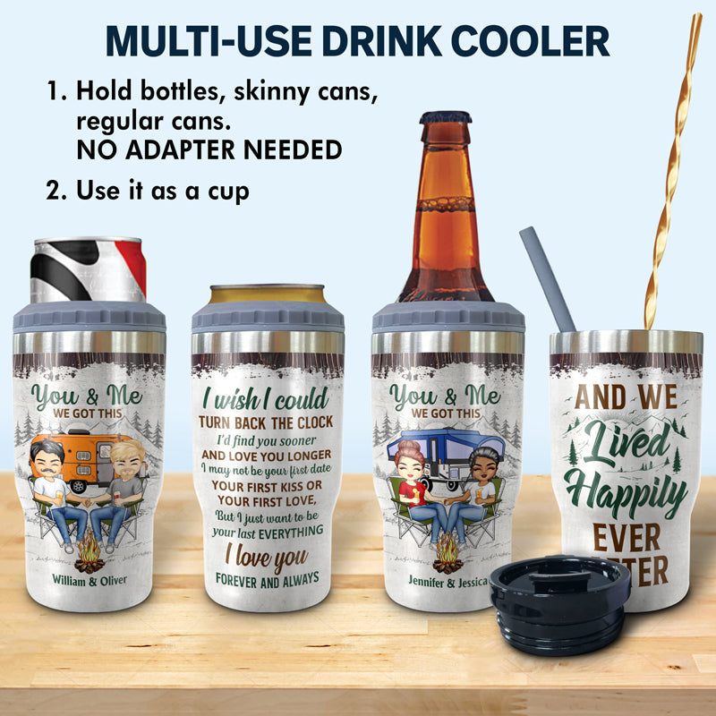 Family Camping Chibi Couple Husband And Wife Drinking Buddies For Life - Couple Gift - Personalized Custom Triple 3 In 1 Can Cooler