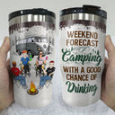 Camping Family Best Friends Weekend Forecast Camping With A Good Chance Of Drinking - Camping Gift - Personalized Custom Triple 3 In 1 Can Cooler