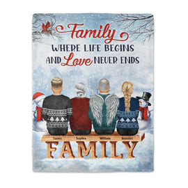 Family Where Life Begins And Love Never Ends - Memorial Gift - Christmas Gift - Personalized Custom Fleece Blanket