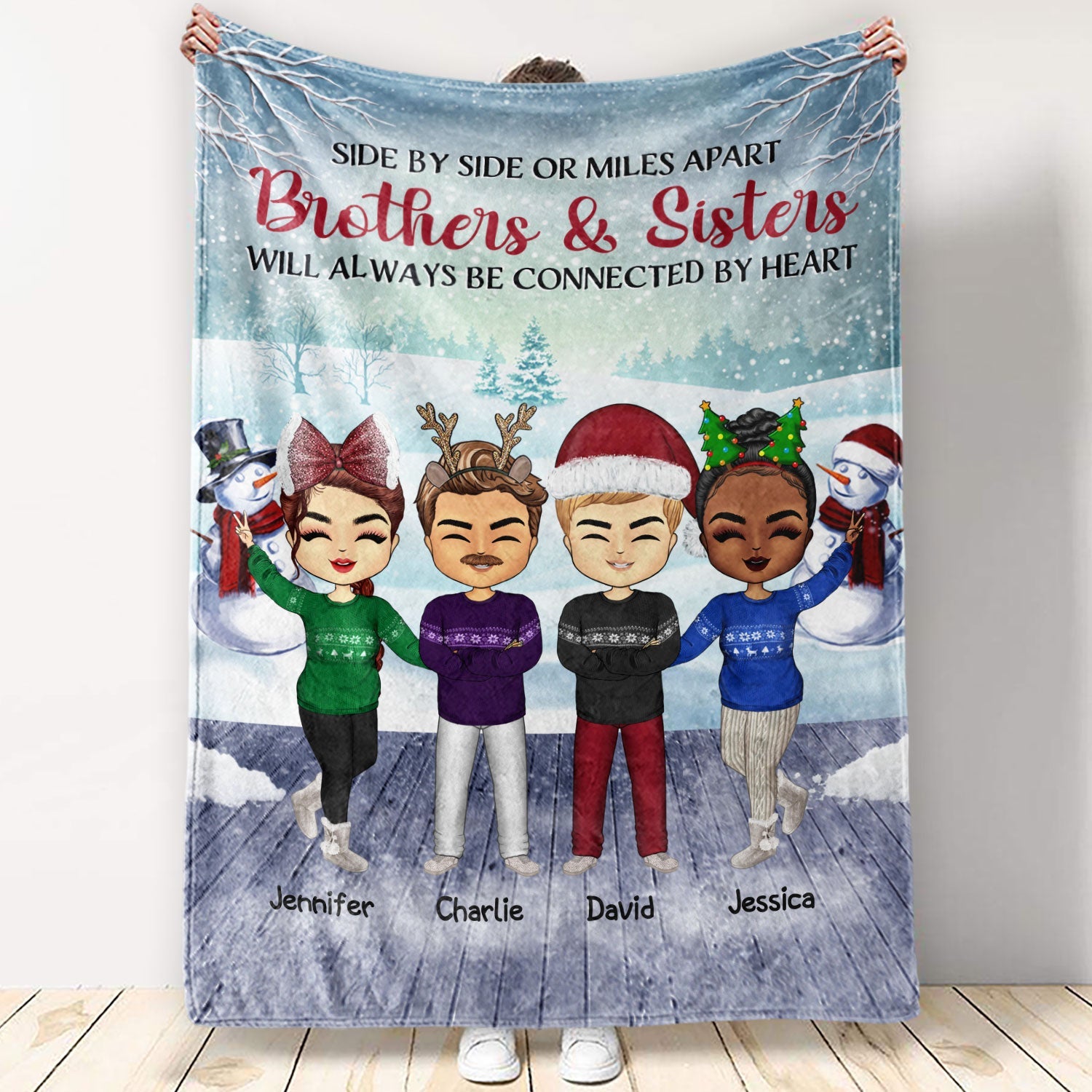 Side By Side Or Miles Apart Sisters And Brothers, Best Friends - Christmas Gift - Personalized Custom Fleece Blanket