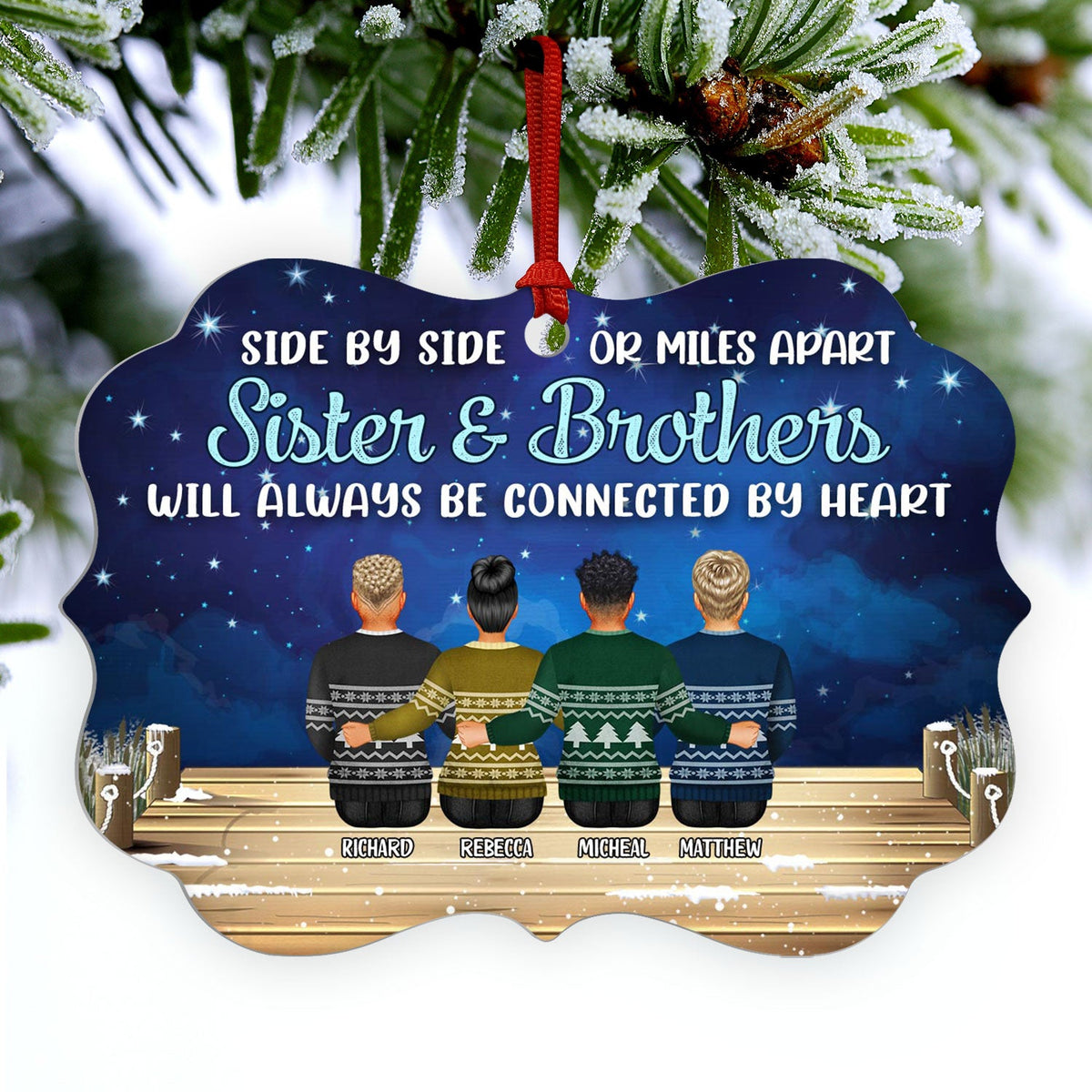 Family Side By Side Or Miles Apart Grandparents & Grandkids - Christmas Gift For Family - Personalized Custom Aluminum Ornament