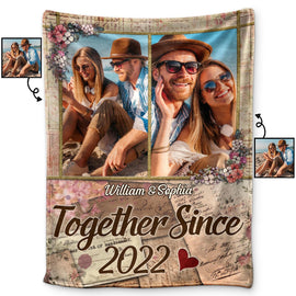 Custom Photo Together Since Husband Wife - Couple Gift - Personalized Custom Fleece Blanket