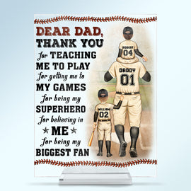 Dear Dad Thank You For Teaching Me - Birthday, Loving Gift For Baseball Fan, Dad, Father - Personalized Custom Vertical Rectangle Acrylic Plaque