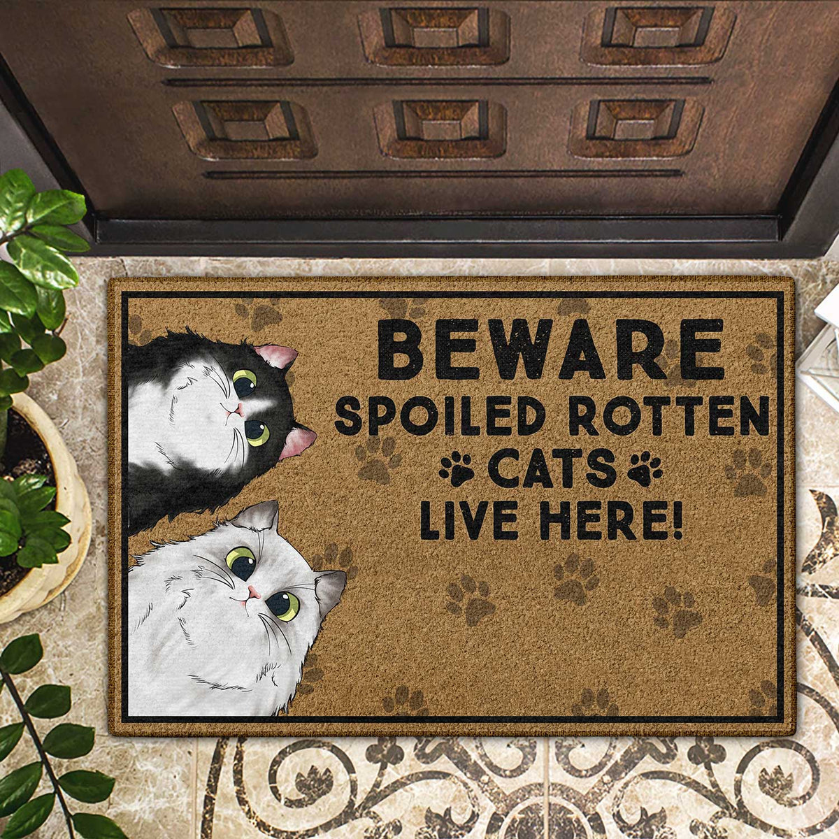 Beware Spoiled Rotten Dogs Live Here - Home Decor, Birthday, Housewarming Gift For Dog Lovers & Cat Lovers - Personalized Custom Doormat