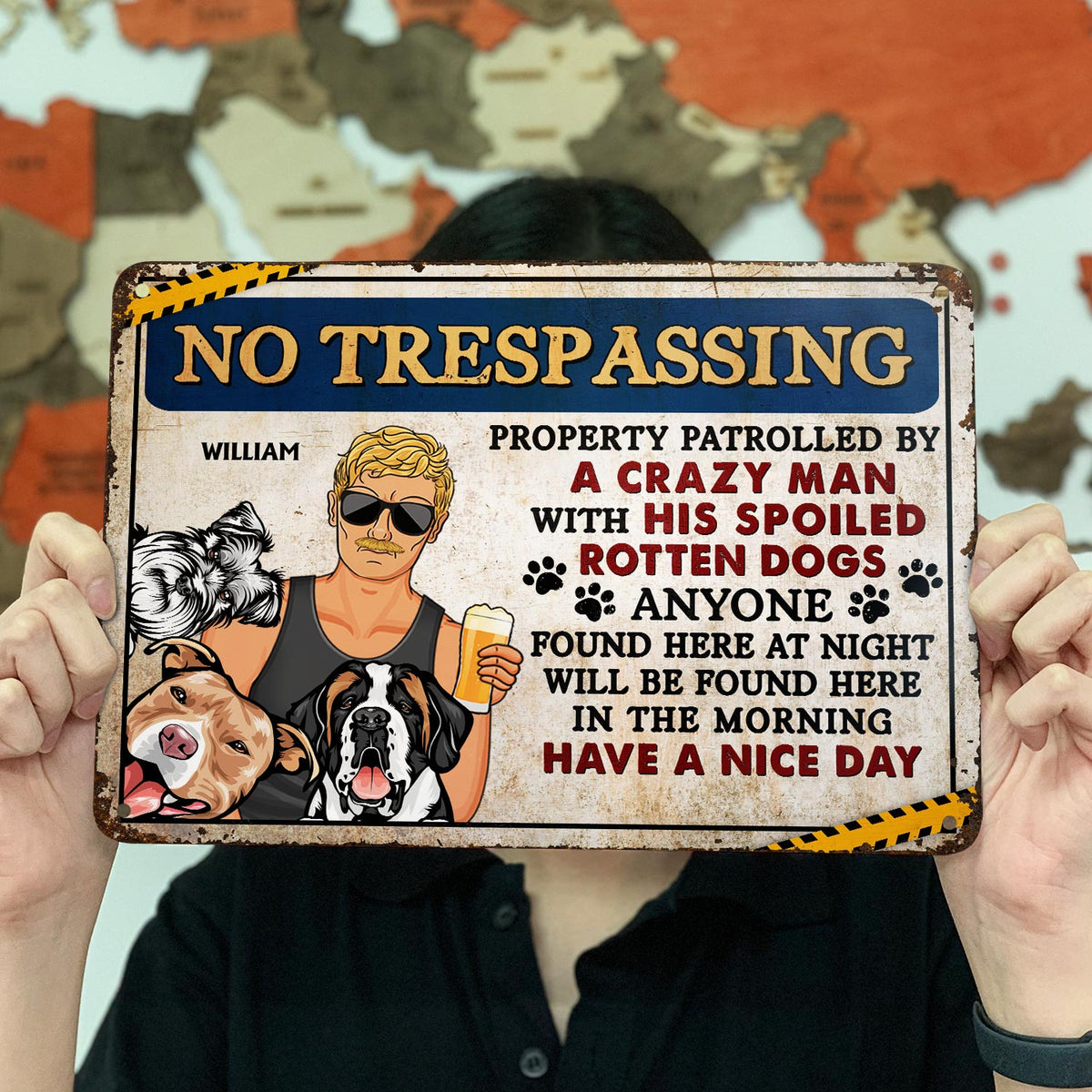 No Trespassing Property Patrolled By Crazy Woman - Home Decor, Backyard Decor, Gift For Dog Lovers & Cat Lovers - Personalized Custom Classic Metal Signs