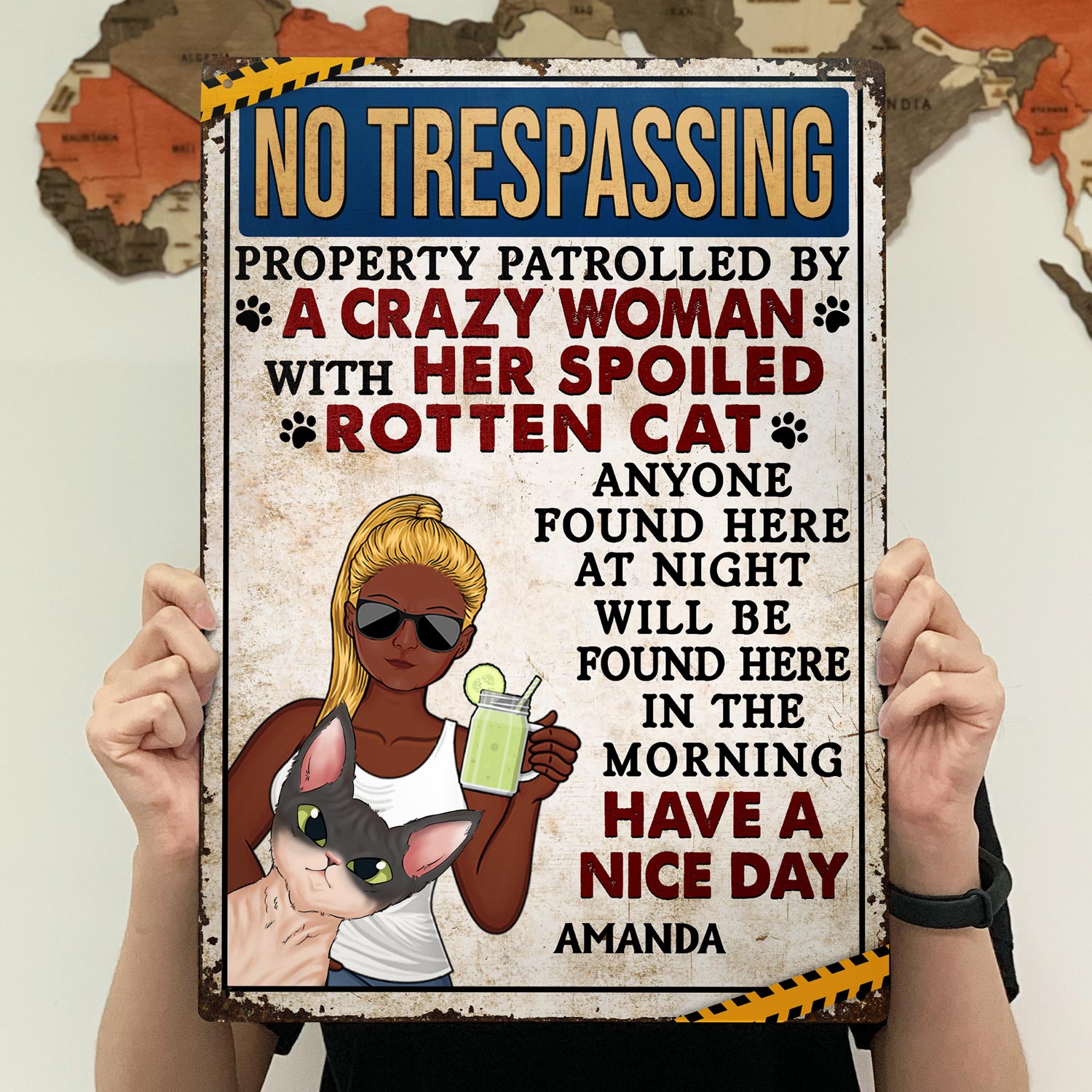 No Trespassing Property Patrolled By Crazy Woman Vertical - Home Decor, Backyard Decor, Gift For Dog Lovers & Cat Lovers - Personalized Custom Classic Metal Signs