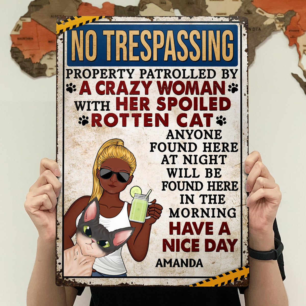 No Trespassing Property Patrolled By Crazy Woman Vertical - Home Decor, Backyard Decor, Gift For Dog Lovers & Cat Lovers - Personalized Custom Classic Metal Signs