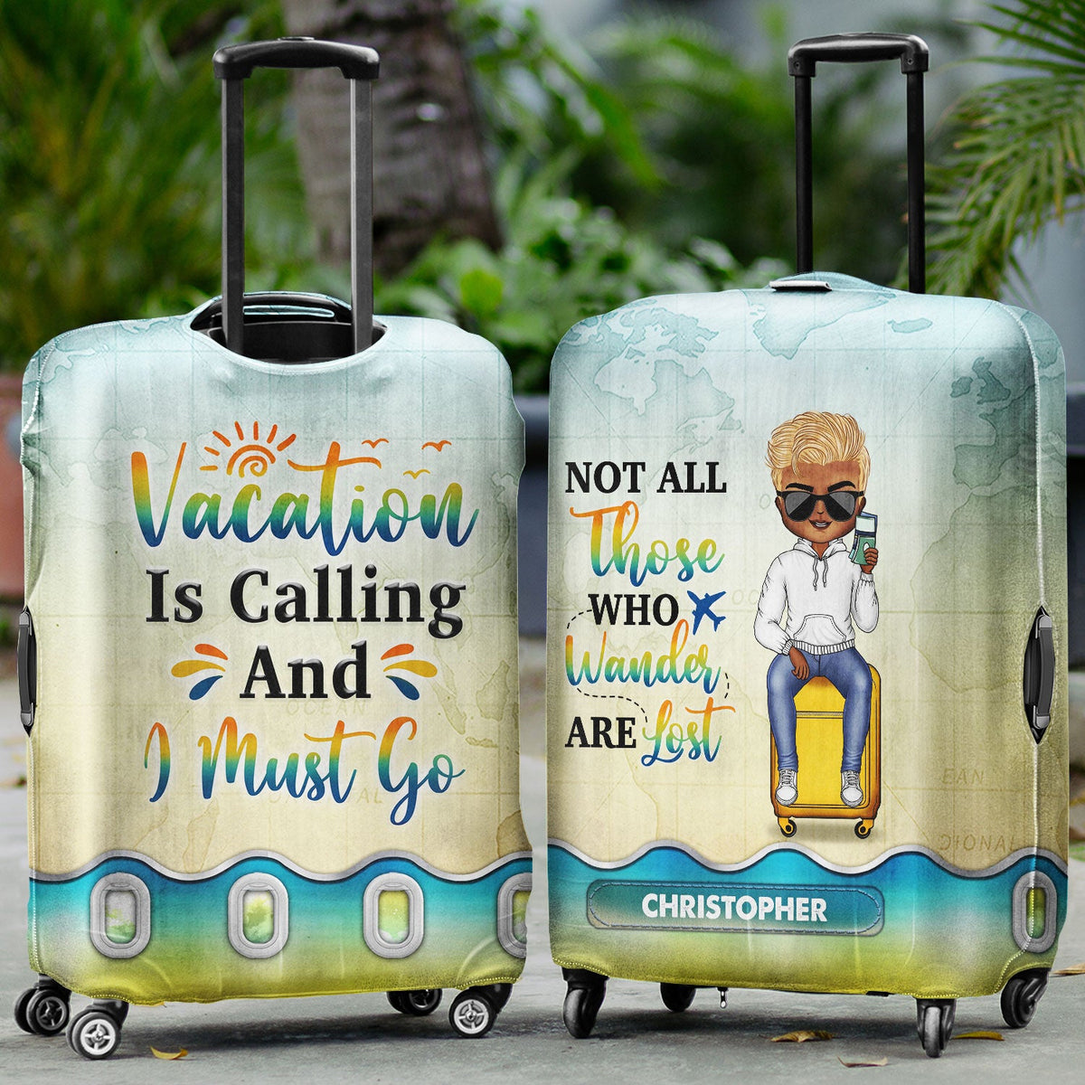 Just A Girl Boy Chibi Who Loves Traveling - Birthday Gift For Him, Her, Vacation Lovers - Personalized Custom Luggage Cover