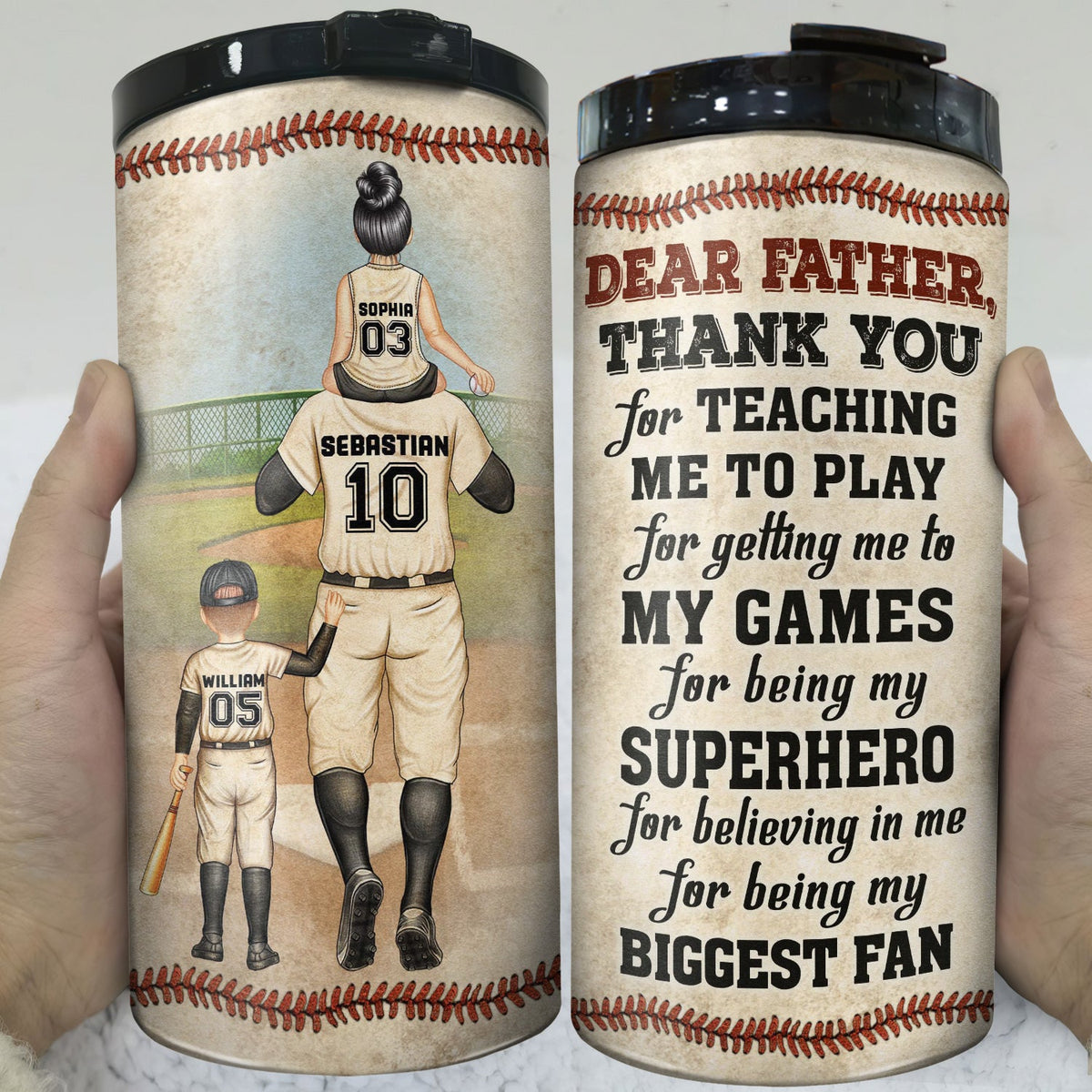 Dear Dad Thank You For Teaching Me - Gift For Father, Baseball Fans, Softball - Personalized Custom 4 In 1 Can Cooler Tumbler