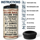 Dear Dad Thank You For Teaching Me - Gift For Father, Baseball Fans, Softball - Personalized Custom 4 In 1 Can Cooler Tumbler