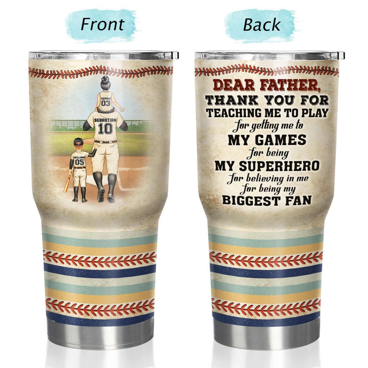 Dear Dad Thank You For Teaching Me - Gift For Father, Baseball Fans, Softball - Personalized Custom 30 Oz Tumbler