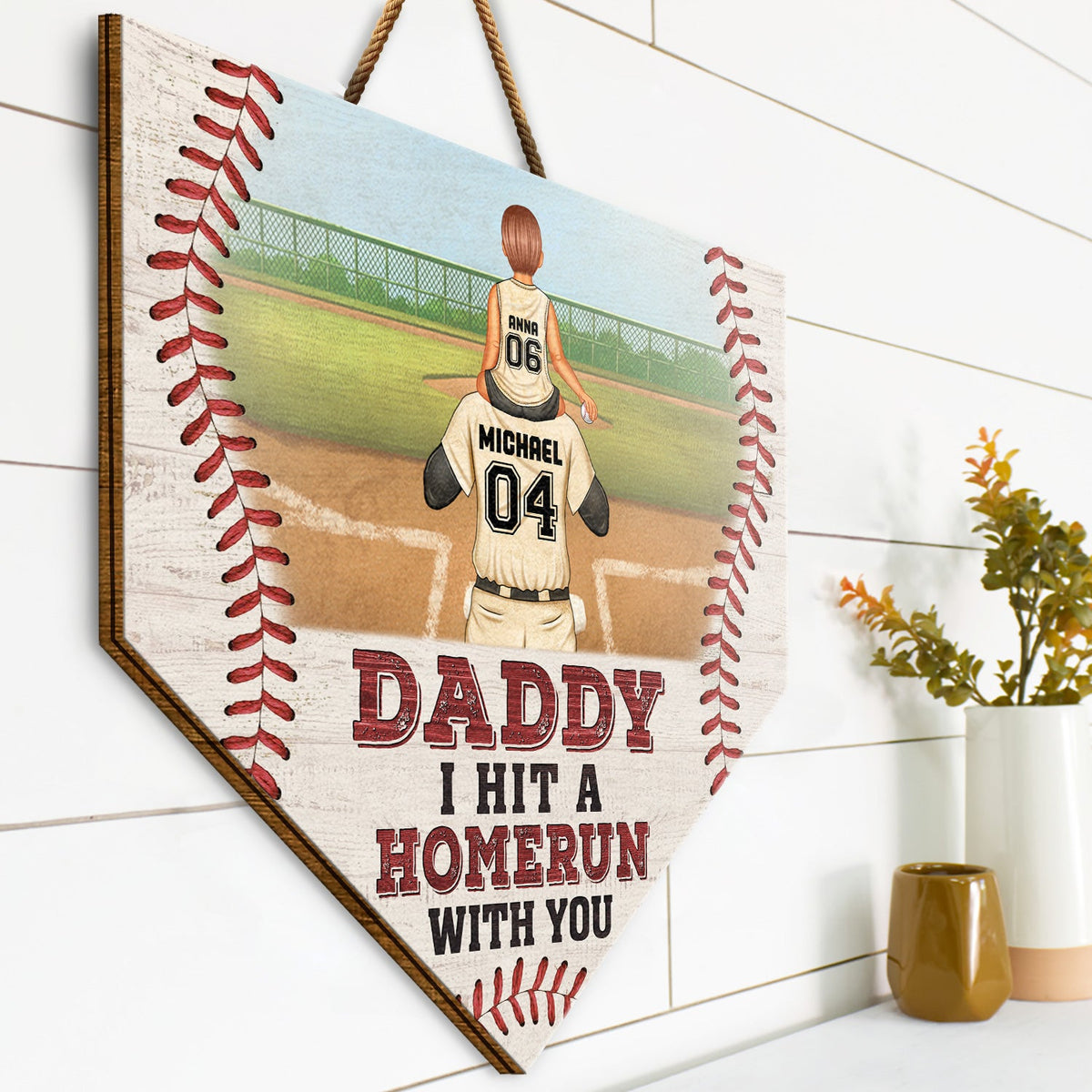 Dad We Hit A Homerun With You - Gift For Family, Father, Baseball, Softball Fans - Personalized Custom Shaped Wood Sign