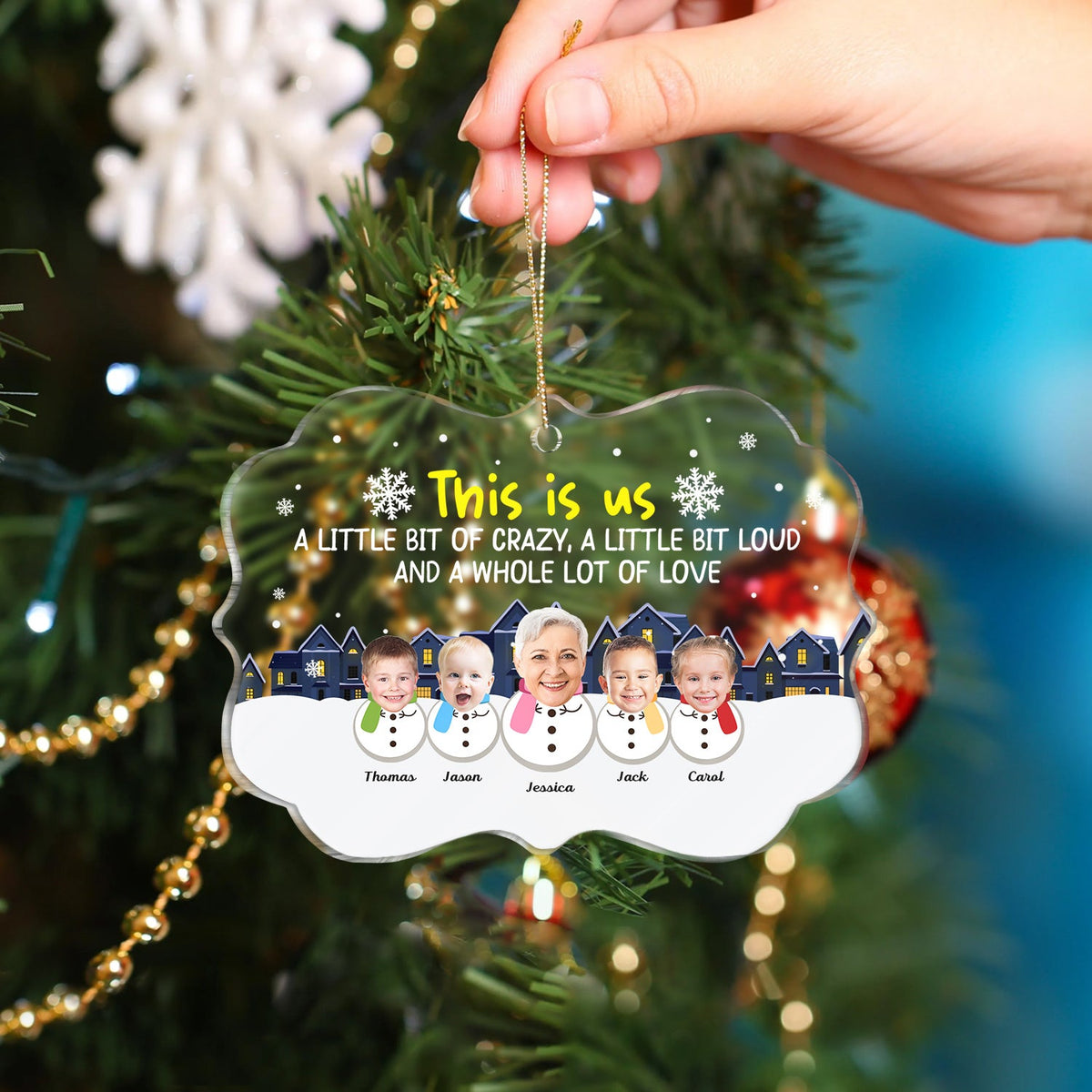 Custom Photo Lovely Grandkids Face This Is Us A Little Of Crazy - Christmas Gift For Grandparents, Parents - Personalized Medallion Acrylic Ornament