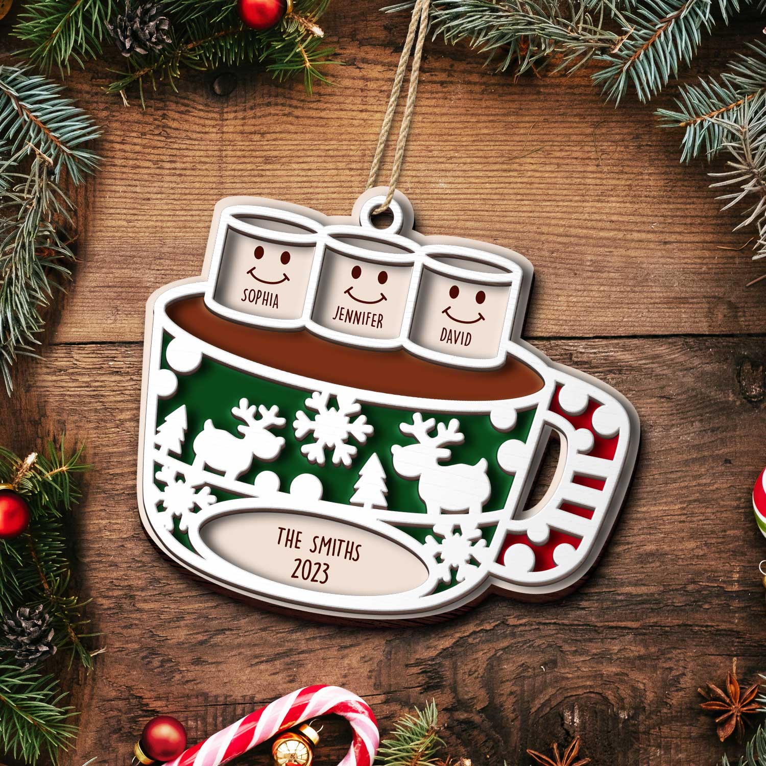 Merry Christmas Hot Chocolate Marshmallows - Christmas Gift For Family, Pet Lovers - Personalized 2-Layered Wooden Ornament