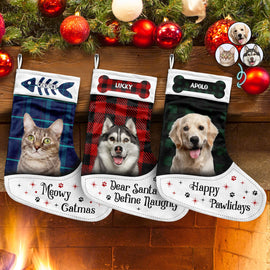 Custom Photo Dog Cat Dear Santa Define Naughty - Christmas Gift For Pet Lovers - Personalized Christmas Stocking