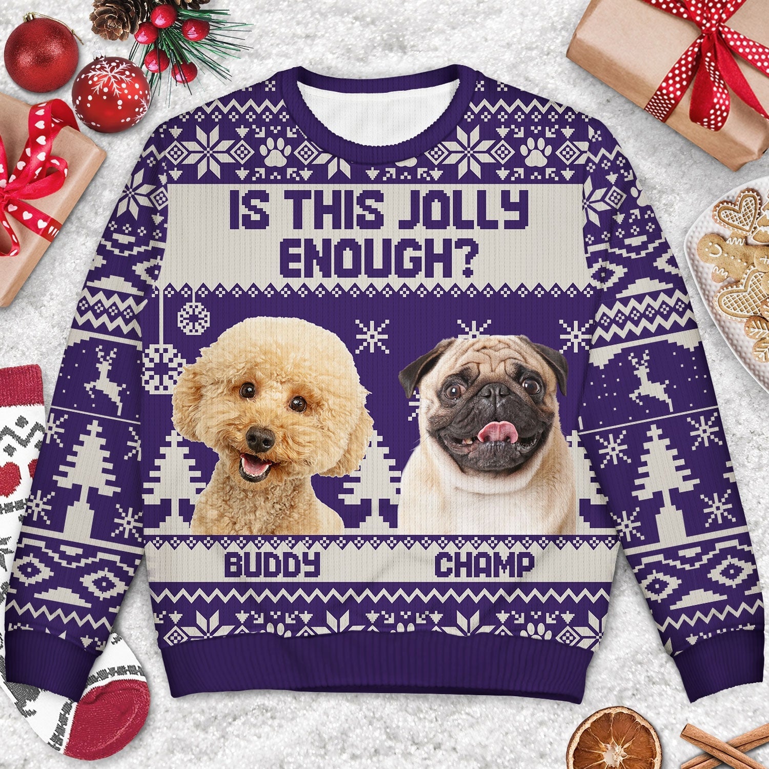 Custom Photo Is This Jolly Enough - Christmas Gift For Dog, Cat, Pet Lovers - Personalized Unisex Ugly Sweater