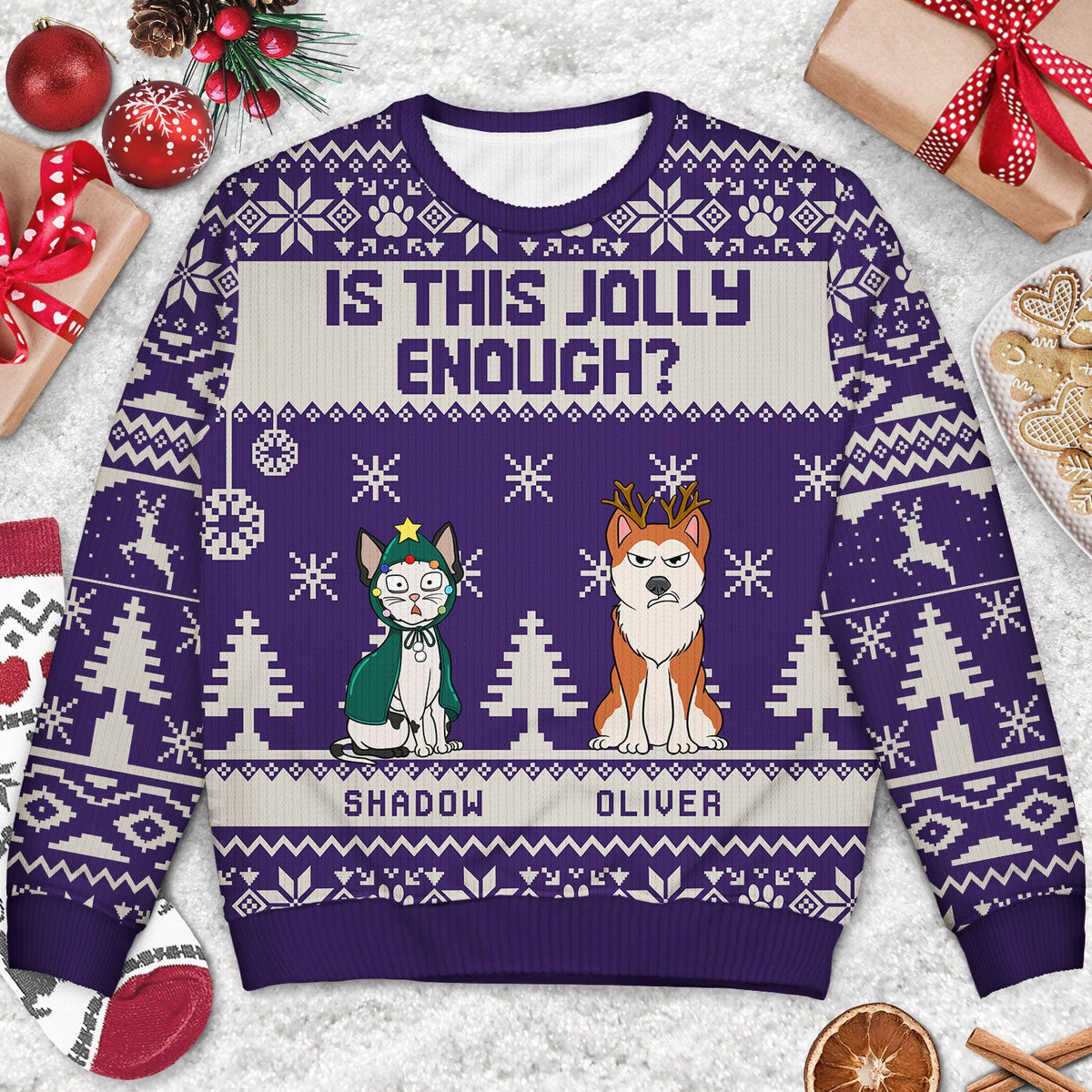 Is This Jolly Enough - Christmas Gift For Dog, Cat, Pet Lovers - Personalized Unisex Ugly Sweater