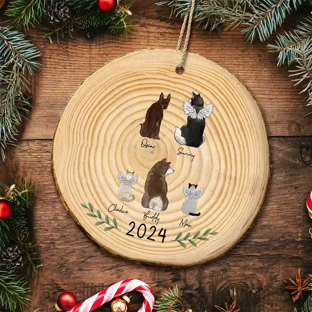 My Dogs Cats Pet 2024 - Gift For Dog Cat Lovers - Personalized Wood Slice Ornament