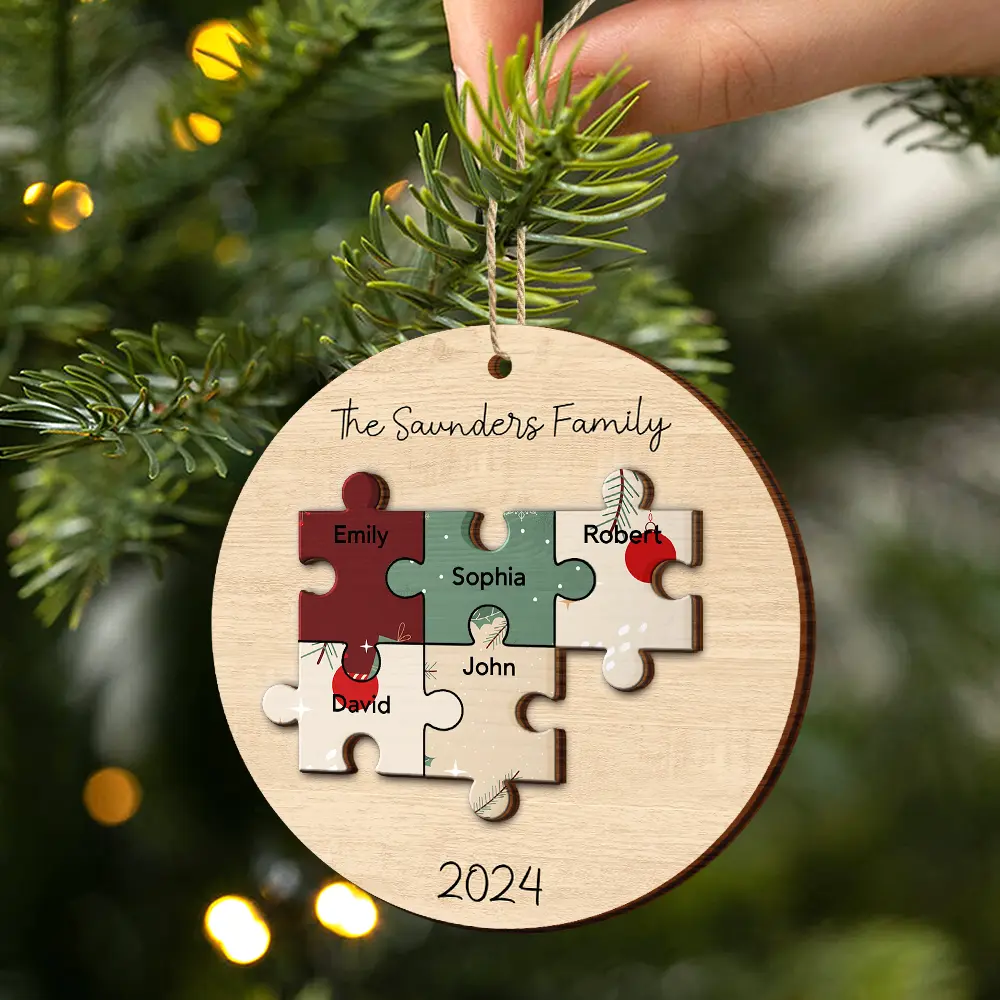 Family Puzzle - Christmas Gift For Family - Personalized 2-Layered Wooden Ornament