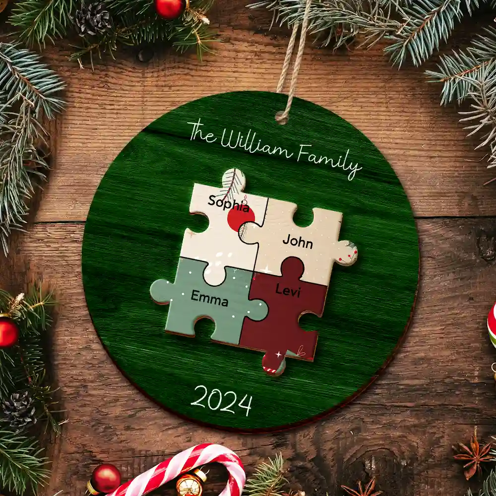 Family Puzzle - Christmas Gift For Family - Personalized 2-Layered Wooden Ornament