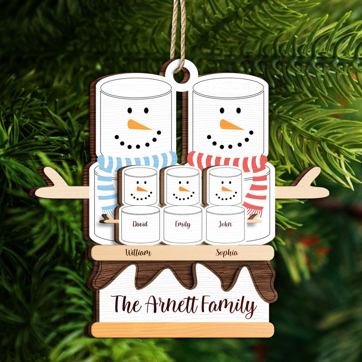 S'more Snowman Family - Christmas Gift For Family - Personalized 2-Layered Wooden Ornament