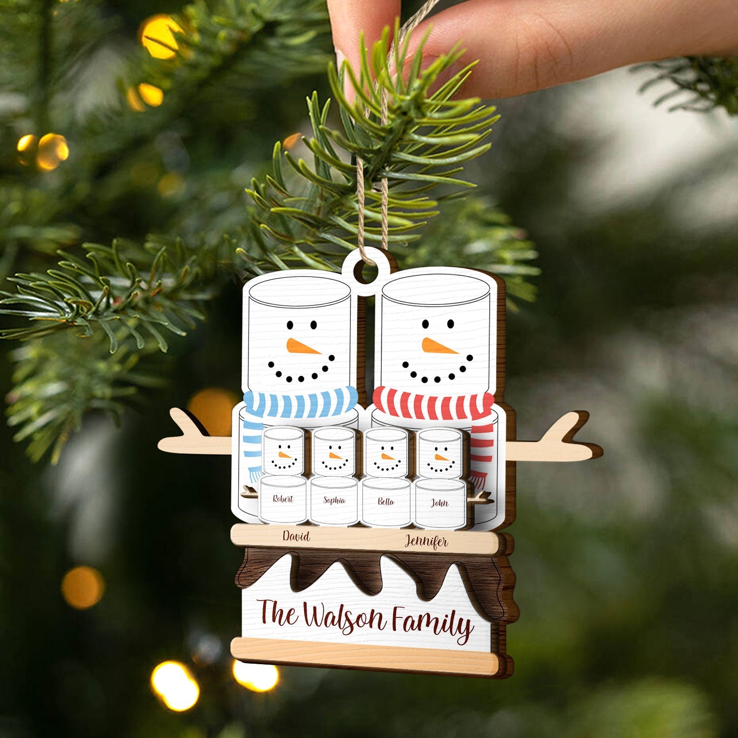 S'more Snowman Family - Christmas Gift For Family - Personalized 2-Layered Wooden Ornament