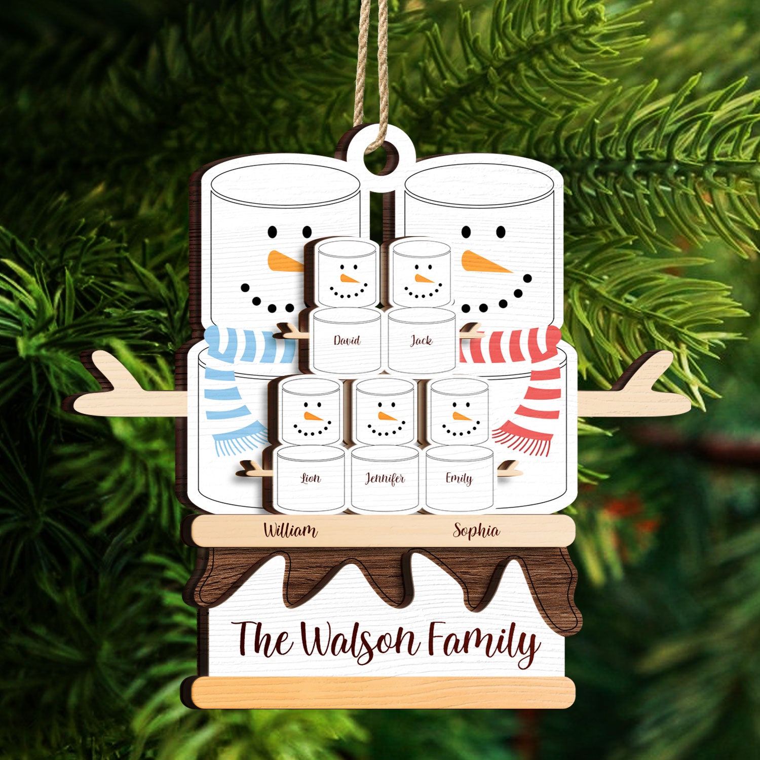 S'more Snowman Family - Christmas Gift For Family - Personalized 2-Layered Wooden Ornament