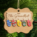 Mittens With Grandkids Names - Christmas Gift For Grandparent - Personalized 2-Layered Wooden Ornament