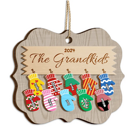 Mittens With Grandkids Names - Christmas Gift For Grandparent - Personalized 2-Layered Wooden Ornament