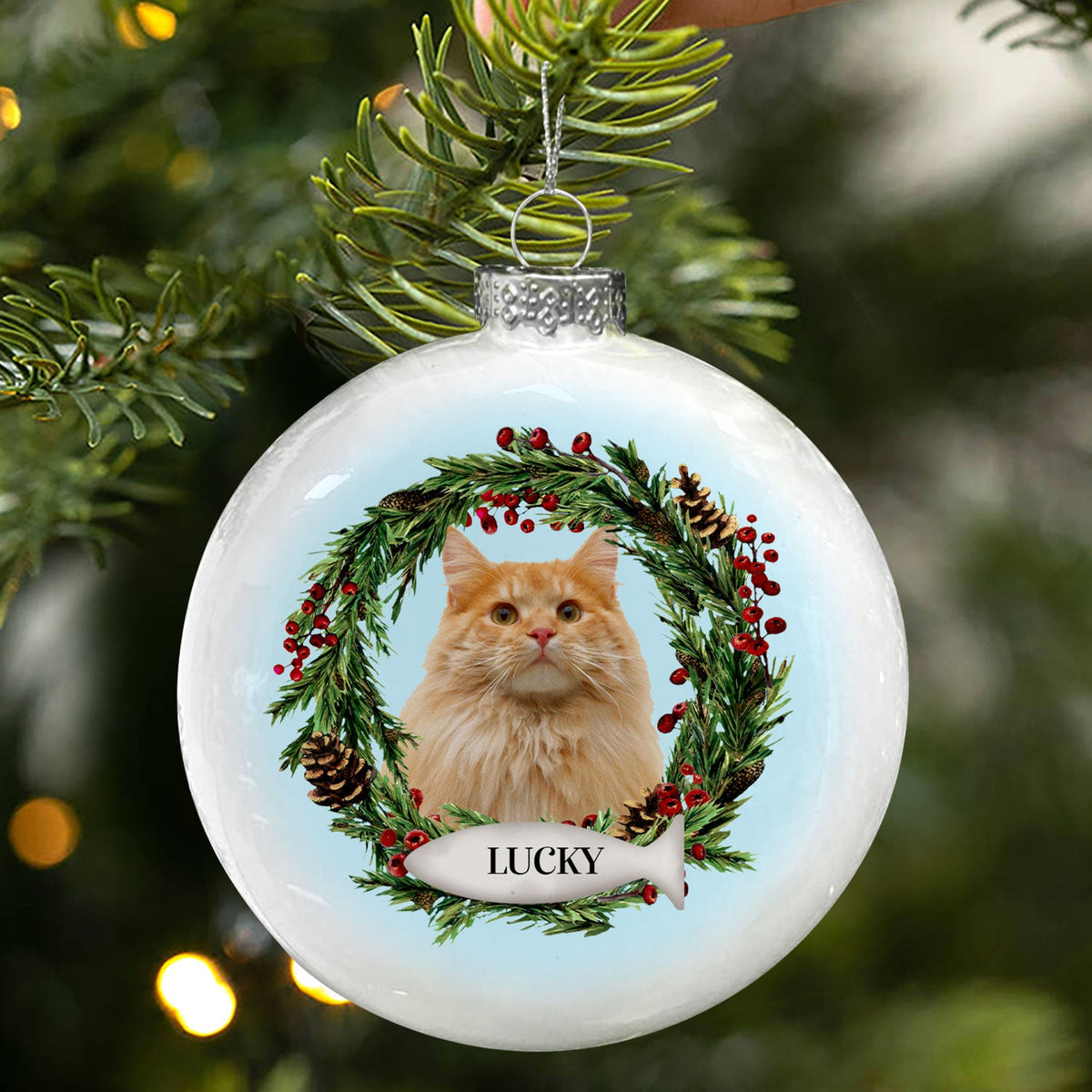 Custom Photo Lovely Dogs Cats - Christmas Memorial Gift For Pet Lovers - Personalized White Flat Ball Ornament