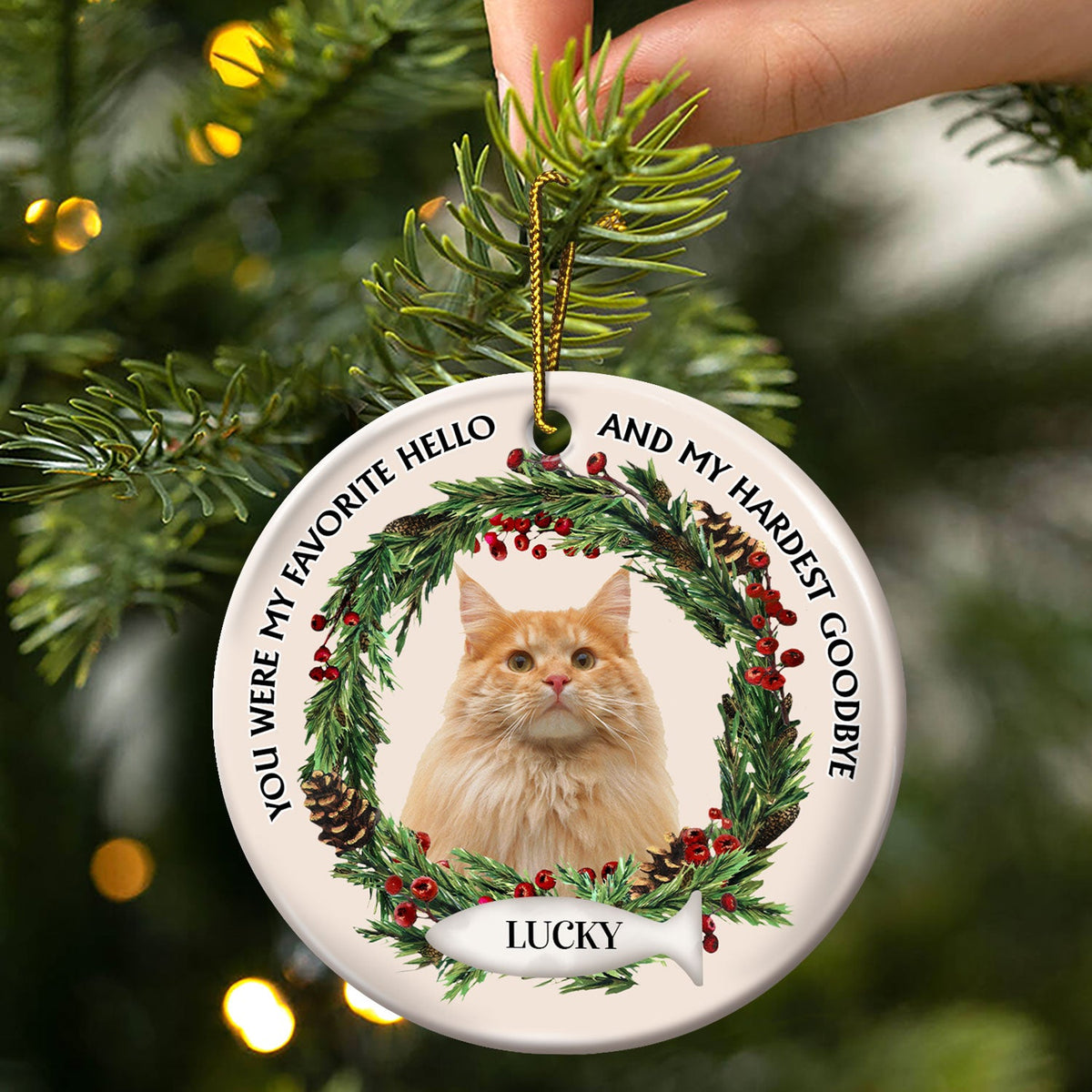 Custom Photo Dogs Cats If Love Could Have Saved You - Christmas Memorial Gift For Pet Lovers - Personalized Circle Ceramic Ornament