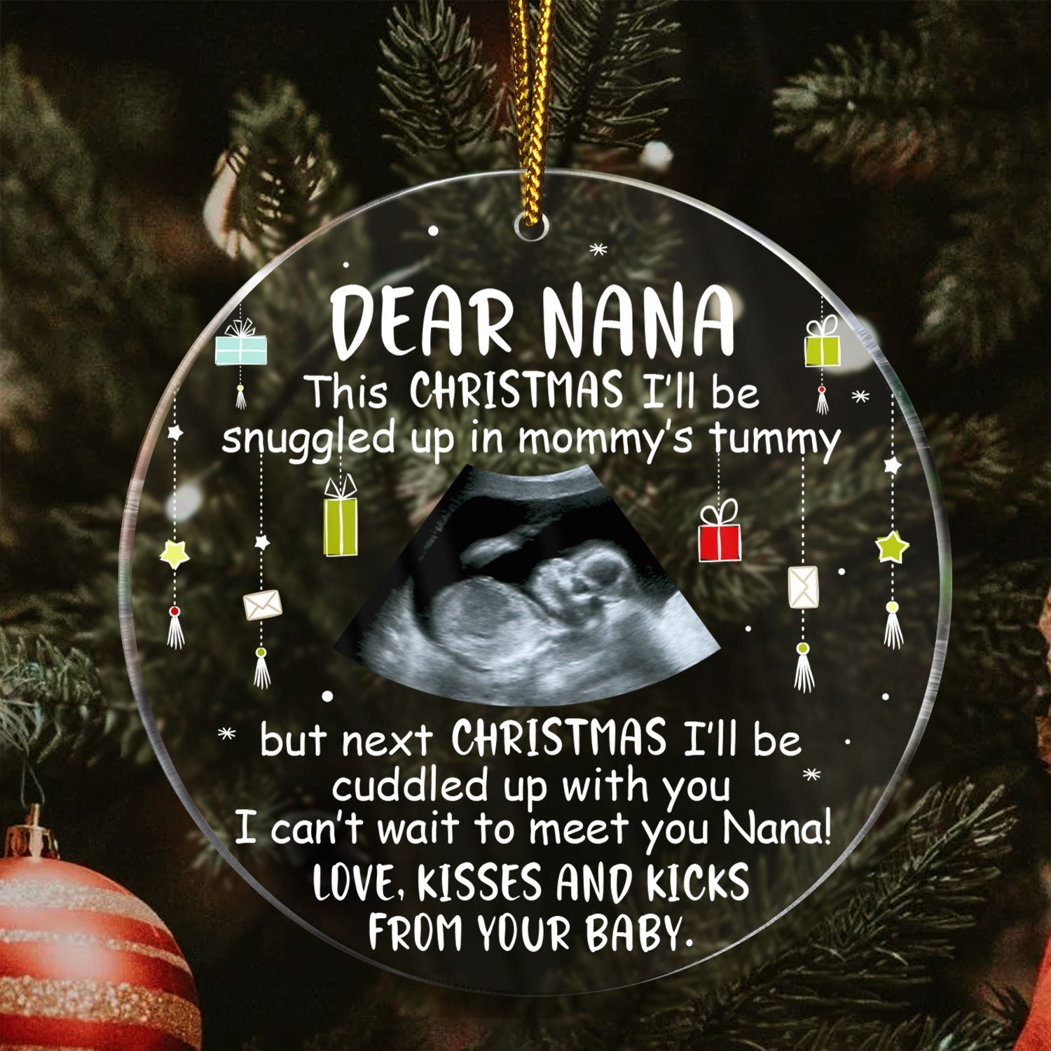 Custom Photo Baby Bump To Daddy, Mommy - Christmas Gift For Mom, Dad, New Parents - Personalized Circle Acrylic Ornament