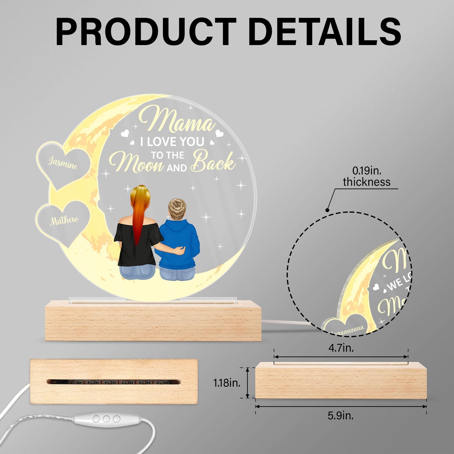 Mom We Love You To The Moon And Back - Birthday, Loving Gift For Mother, Mum - Personalized 3D Led Light Wooden Base