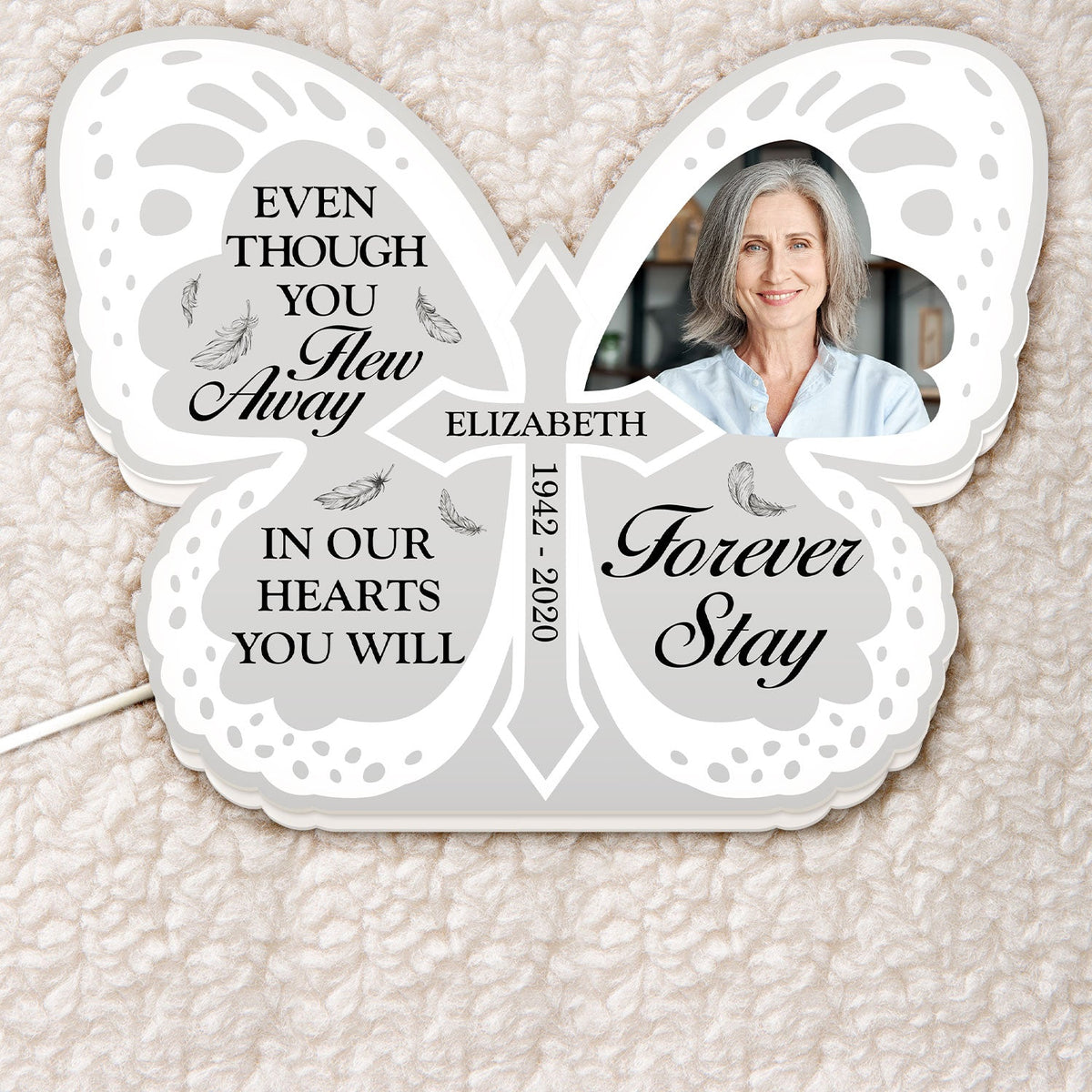 Custom Photo Even Though You Flew Away - Loving, Memorial Gift For Family, Siblings, Friends - Personalized Custom Shaped Photo Light Box