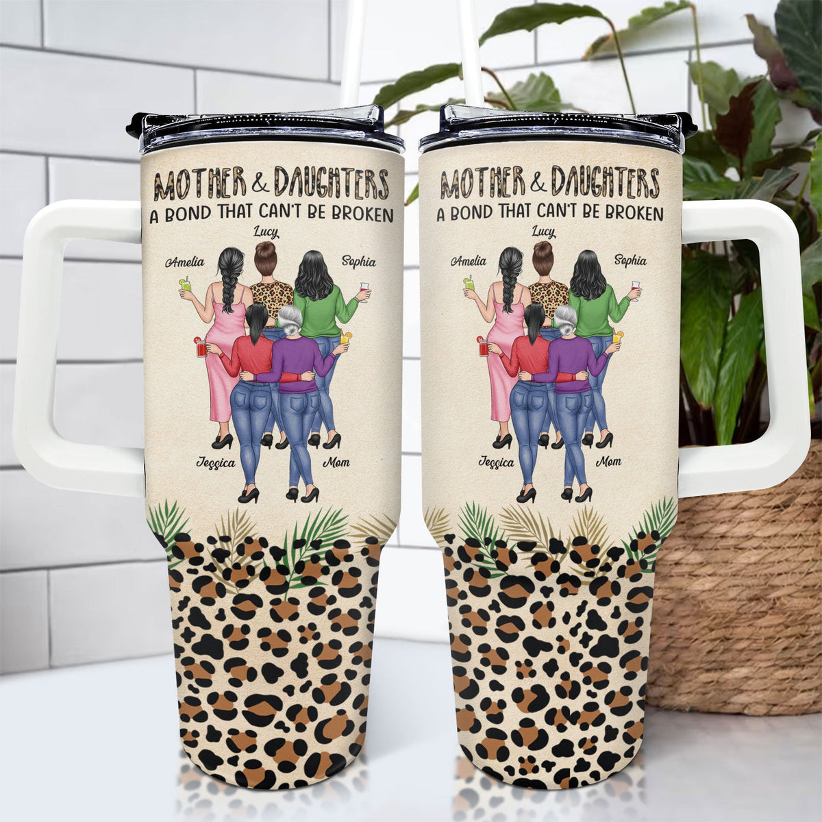 Mother & Daughters A Bond That Can't Be Broken - Gift For Mom, Mother, Grandma - Personalized 40oz Tumbler With Straw