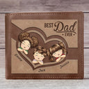 We Love You, Best Grandpa Ever Chibi Heart Faux-Stitched Effect - Personalized Leather Wallet