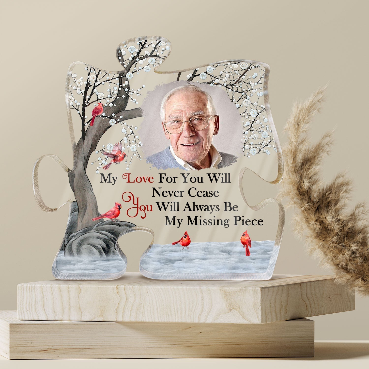 Custom Photo Our Love For You Will Never Cease - Memorial Gift For Family, Siblings, Friends, Dog Lovers, Cat Lovers - Personalized Puzzle Shaped Acrylic Plaque